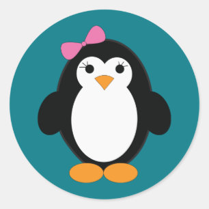 Niedlich Girl Penguin Runder Aufkleber