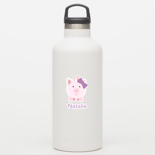 Niedlich Girl Pig Aufkleber (Wassserflasche)