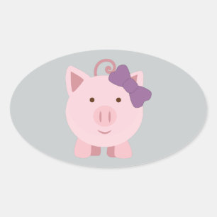 Niedlich Girl Pig Ovaler Aufkleber