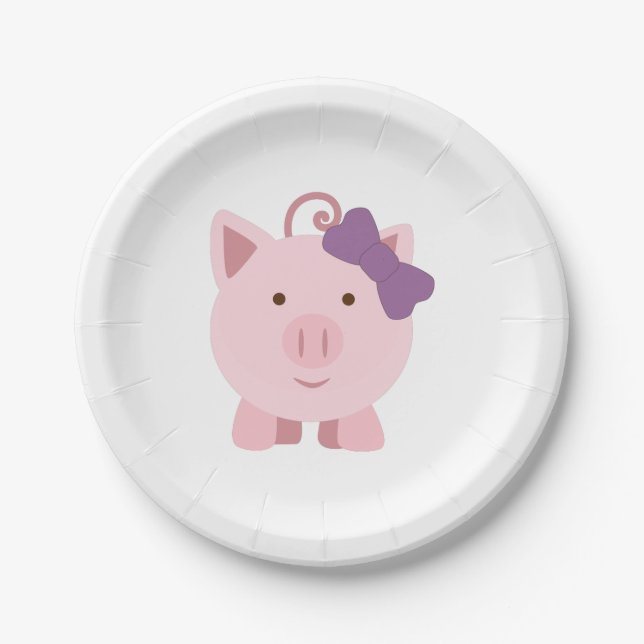 Niedlich Girl Pig Pappteller (Vorderseite)