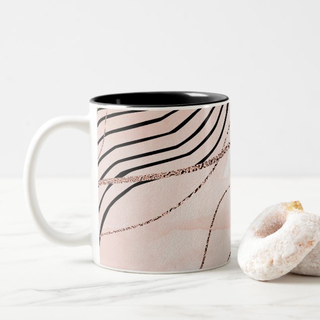 Niedlich Girl Pink Bohemische Rose Gold Design Zweifarbige Tasse (Mit Donut)