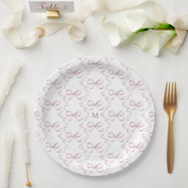 Niedlich Girl-Pink-Bow-Monogramm Pappteller