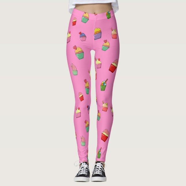 Niedlich Girl Pink Cupcake Muster Leggings (Vorderseite)