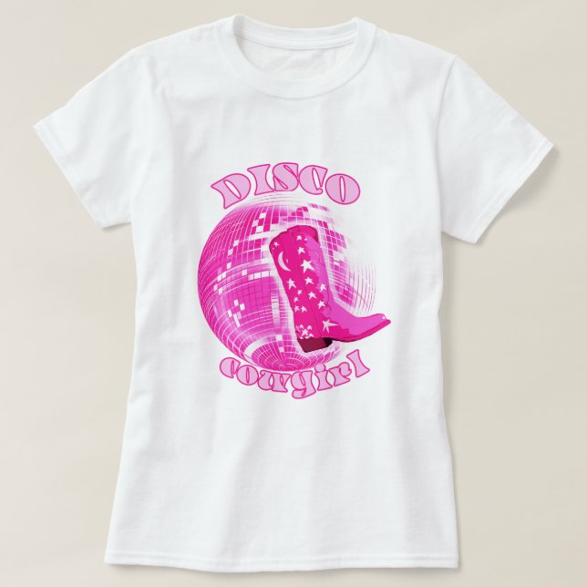 Niedlich Girl Pink Disco Ball Cowgirl Boot T-Shirt (Design vorne)