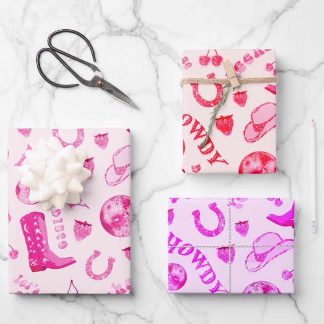 Niedlich Girl Pink Disco Cowgirl Ästhetik Geschenkpapier Set (Vorderseite)