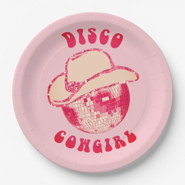 Niedlich Girl Pink Disco Cowgirl Glitzer Pappteller (Vorderseite)
