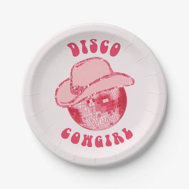 Niedlich Girl Pink Disco Cowgirl Glitzer Pappteller (Vorderseite)