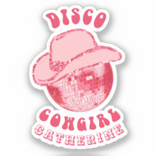 Niedlich Girl Pink Disco Cowgirl Name Aufkleber
