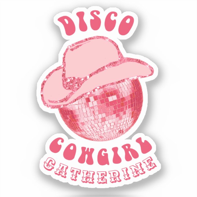 Niedlich Girl Pink Disco Cowgirl Name Aufkleber (Vorderseite)