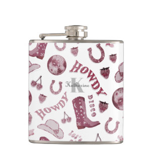 Niedlich Girl Pink Disco Cowgirl Name Monogram Flachmann