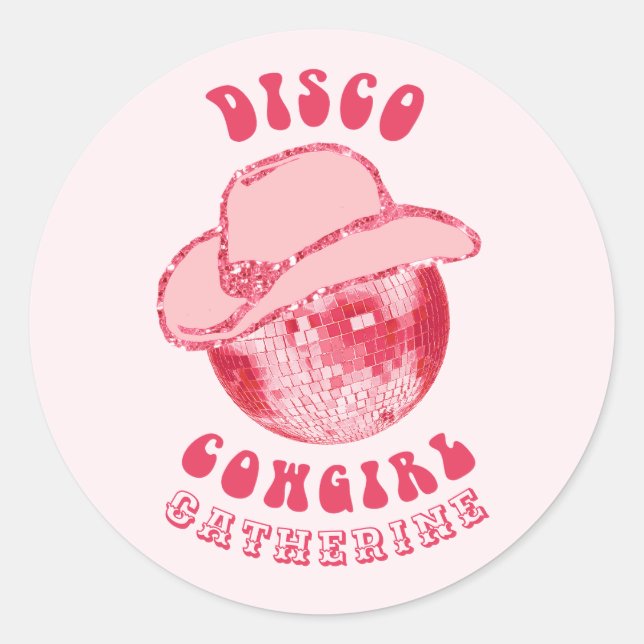 Niedlich Girl Pink Disco Cowgirl Name Runder Aufkleber (Vorderseite)