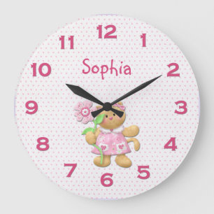 Niedlich Girl Pink, florale Kitten Wall Clock Große Wanduhr