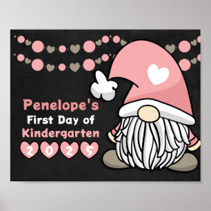Niedlich Girl Pink Gnome First Day School Chalkboa Poster