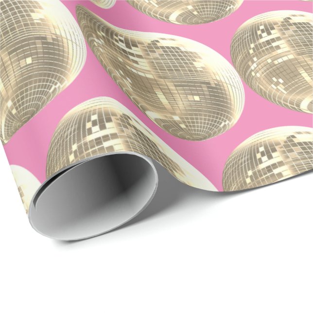 Niedlich Girl Pink Gold Disco Mirrorball Geschenkpapier (Rolleneckpunkt)