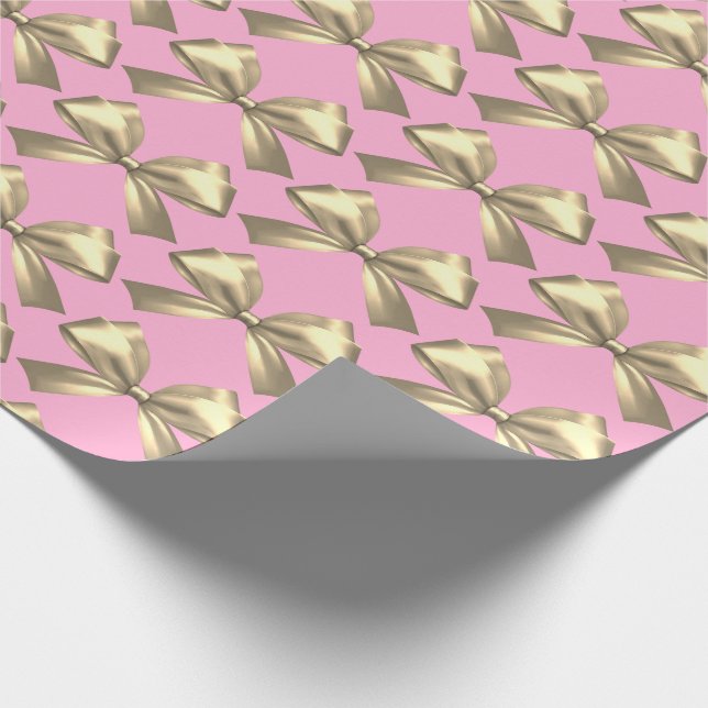Niedlich Girl Pink Gold Satin Ästhetischer Bow Geschenkpapier (Ecke)