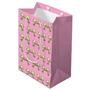 Niedlich Girl Pink Gold Satin Ästhetischer Bow Mittlere Geschenktüte