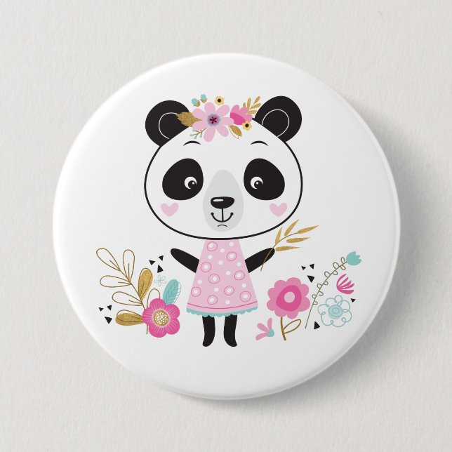 Niedlich Girl Pink Panda Button (Vorderseite)