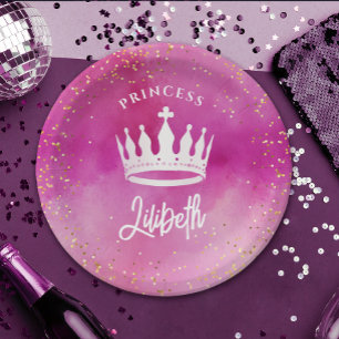 Niedlich Girl Pink Princess Crown Tiara Wasserfarb Pappteller