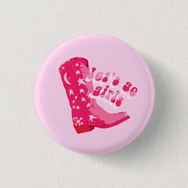 Niedlich Girl Pink Red Disco Cowgirl Boot Button (Vorderseite)