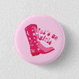 Niedlich Girl Pink Red Disco Cowgirl Boot Button