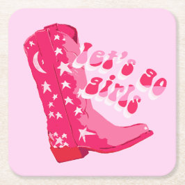 Niedlich Girl Pink Red Disco Cowgirl Boot Rechteckiger Pappuntersetzer