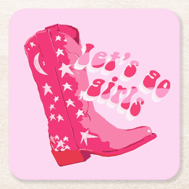 Niedlich Girl Pink Red Disco Cowgirl Boot Rechteckiger Pappuntersetzer (Vorderseite)