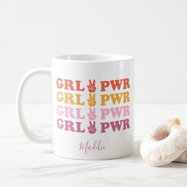 Niedlich Girl Power Peace Sign Kaffeetasse (Mit Donut)