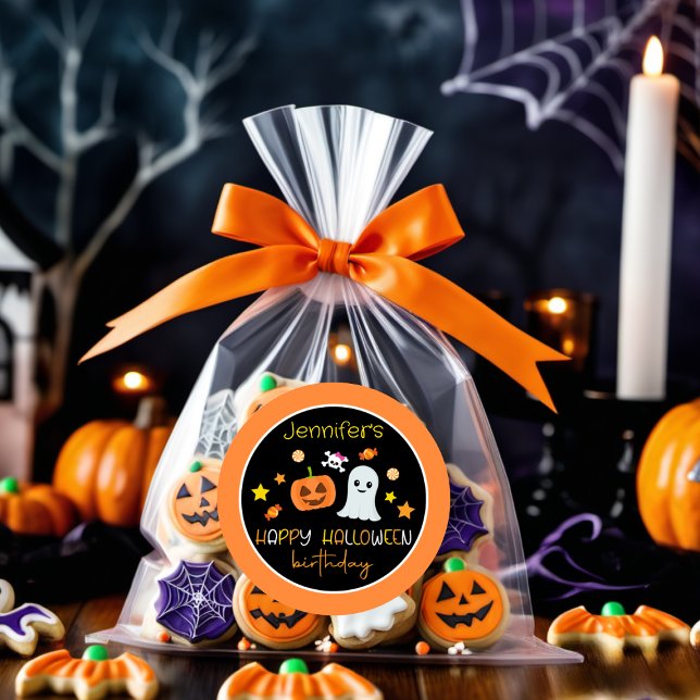 Niedlich Girl Pumpkin Ghost Happy Halloween Geburt Runder Aufkleber (Von Creator hochgeladen)
