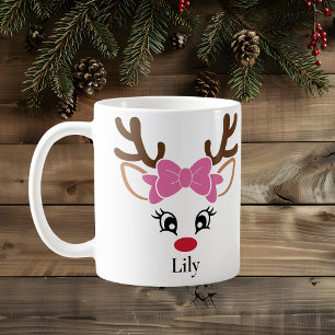 Niedlich Girl Reindeer Pink Bow Weihnachtsfeier Ta Kaffeetasse