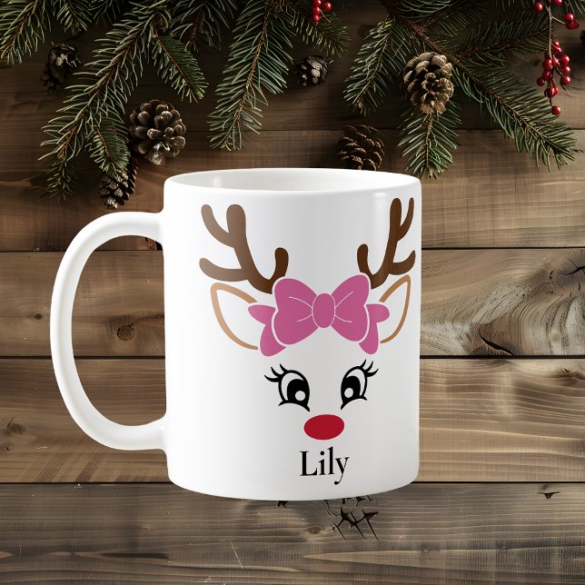 Niedlich Girl Reindeer Pink Bow Weihnachtsfeier Ta Kaffeetasse (Cute Girl Reindeer Pink Bow Christmas Mug
)