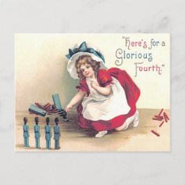 Niedlich Girl Toy Soldier Fireworks Firecracker Postkarte