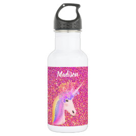 Niedlich Girl Unicorn Rosa Glitzer Blumenname Edelstahlflasche