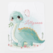 Niedlich Girl Watercolor Baby Dinosaur Blanket 