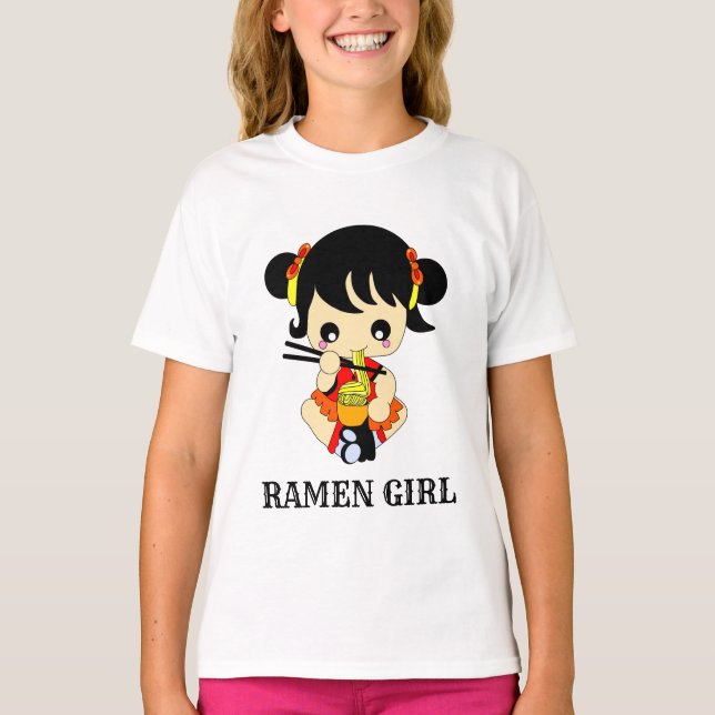 Niedlich Girl Yummy isst Ramen Food Japan T-Shirt (Vorderseite)