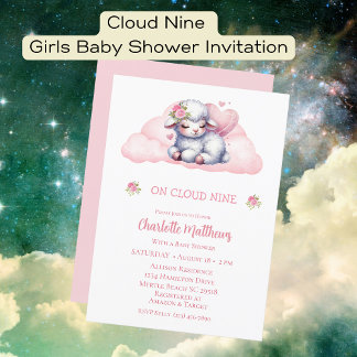 Niedlich Girls Baby Lamb Cloud Nine 9 Babydusche Einladung