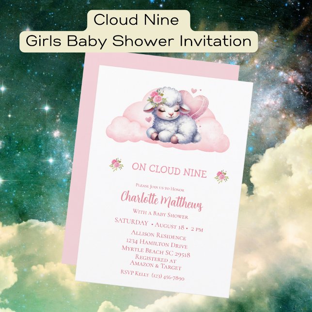 Niedlich Girls Baby Lamb Cloud Nine 9 Babydusche Einladung (Von Creator hochgeladen)