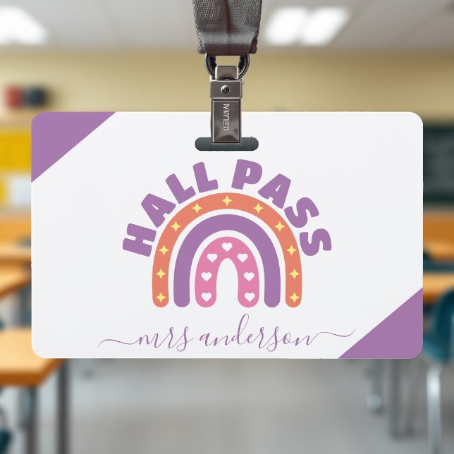 Niedlich Girls Boho Rainbow Lehrer Student Hall Pa Ausweis (Cute Girls Boho Rainbow Teacher Student Hall Pass Badge
)
