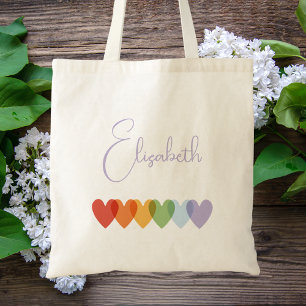 Niedlich Girls Colorful Rainbow Trendy Script Name Tragetasche