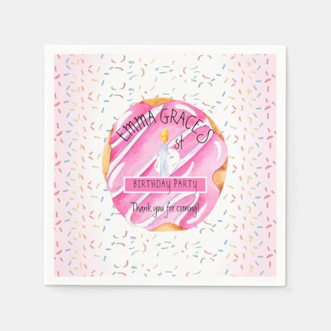 Niedlich Girls Donuts | Cupcakes 1. Geburtstag Par Serviette (Vorderseite)