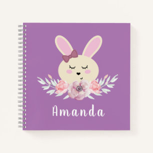 Niedlich Girls Lila Bunny Individuelle Name Kinder Notizbuch