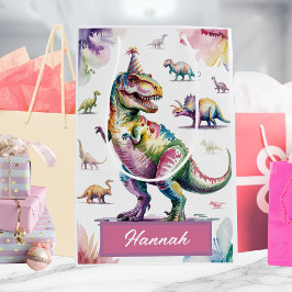Niedlich Girls Personalisiert Dinosaur Geburtstags Mittlere Geschenktüte