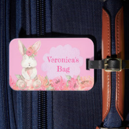 Niedlich Girls Pink Bunny Floral Kinder Urlaub Gepäckanhänger