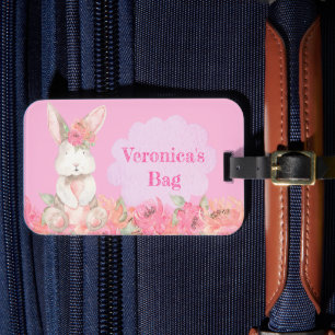Niedlich Girls Pink Bunny Floral Kinder Urlaub Gepäckanhänger