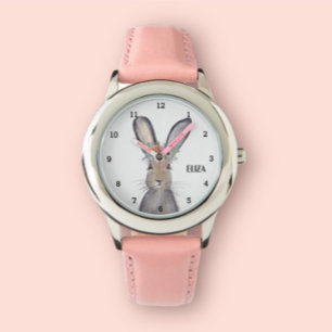 Niedlich Girls Pink Bunny Rabbit Tierkids Floral Armbanduhr