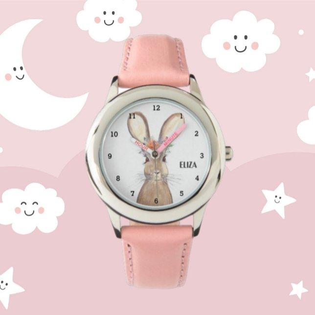 Niedlich Girls Pink Bunny Rabbit Tierkids Floral Armbanduhr (Von Creator hochgeladen)
