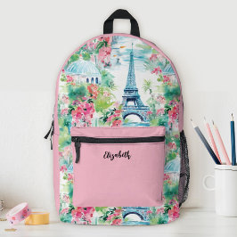 Niedlich Girls Pink Eiffelturm Blumenschule Bedruckter Rucksack