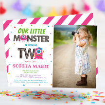 Niedlich Girls Pink Monster 2. Geburtstag Party Fo