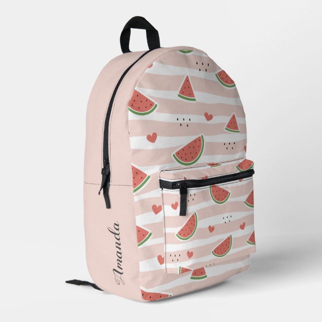 Niedlich Girl's Pink Watermelon mit Namen Bedruckter Rucksack (Rückseitige Ecke links)