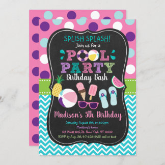 Niedlich Girls Pool Party Ice Creme Geburtstag Einladung