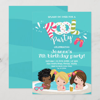 Niedlich Girls Pool Party Kindergeburt Einladung